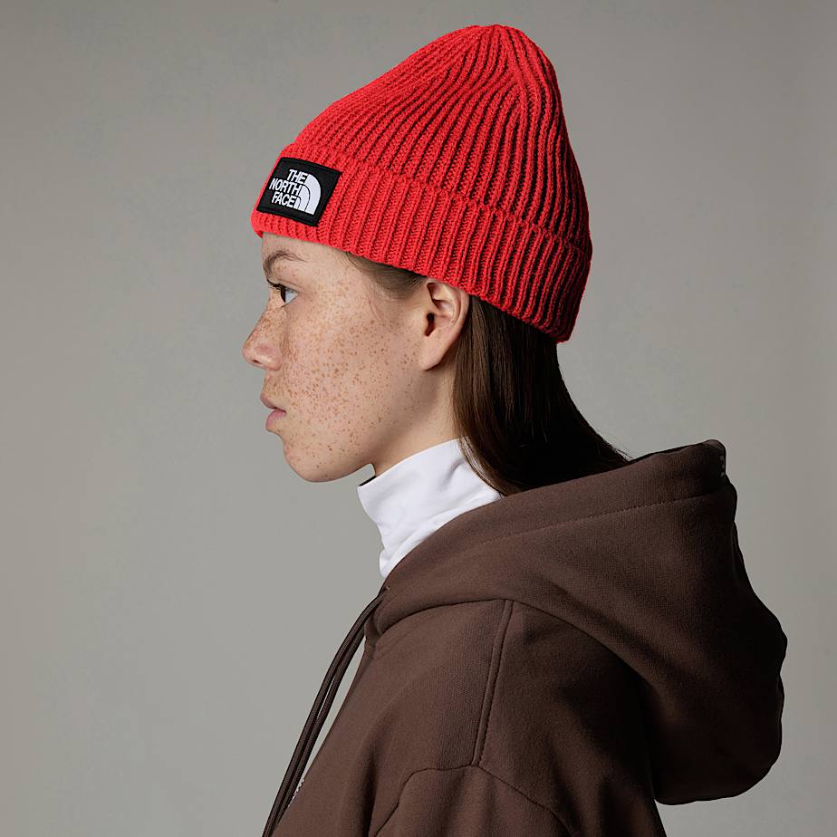 Men The North Face Logo Box Cuffed Beanie Red | NF0A42B7D