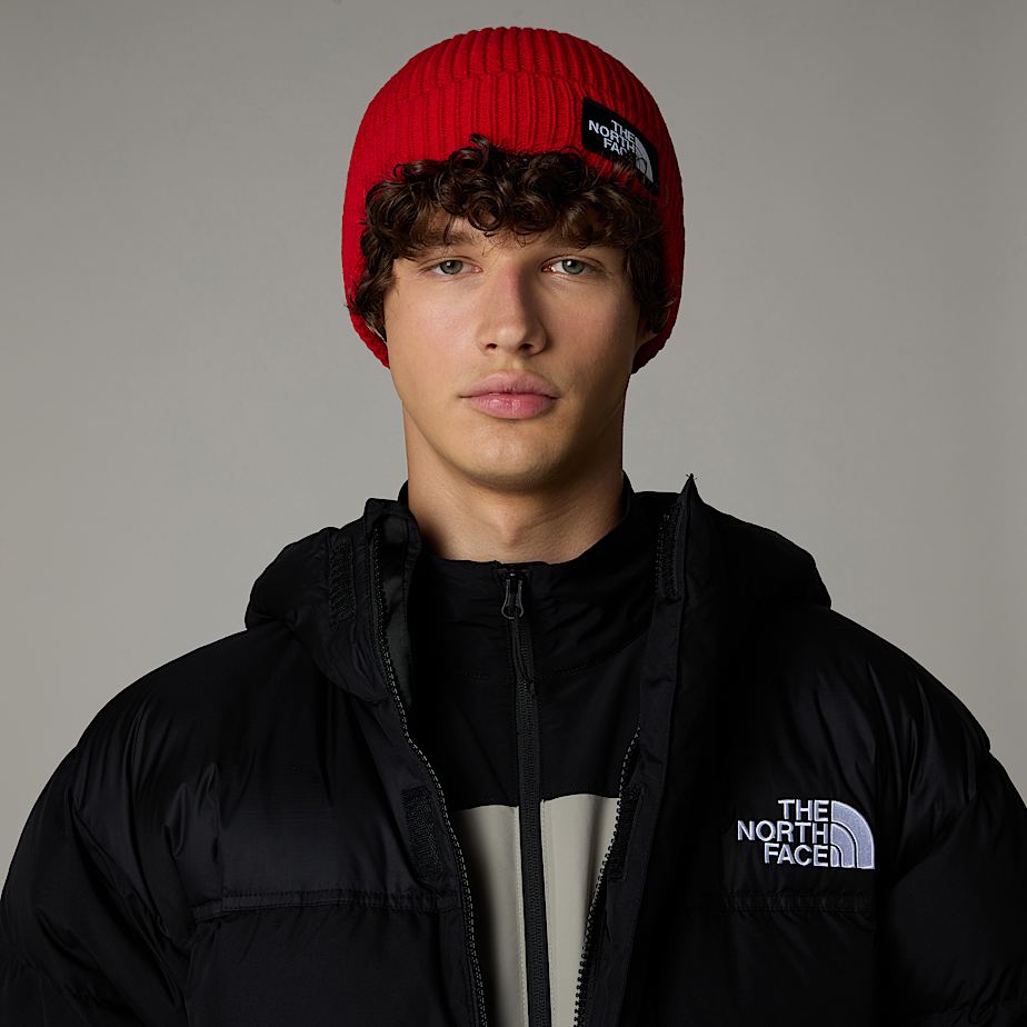 Men The North Face Logo Box Cuffed Beanie Red | NF0A42B7D
