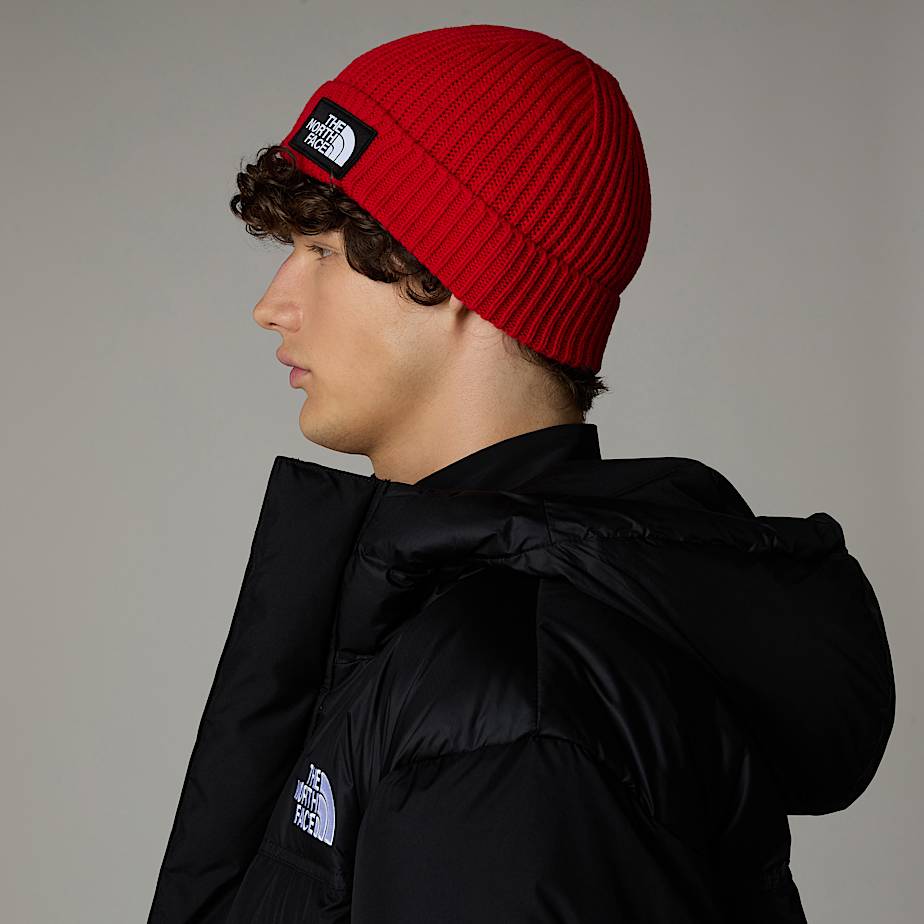Men The North Face Logo Box Cuffed Beanie Red | NF0A42B7D