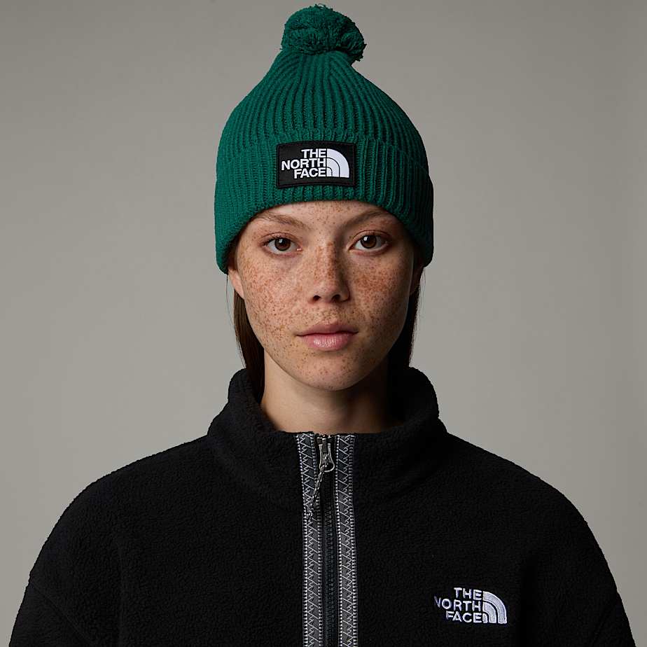 Men The North Face Logo Box Pom Beanie Green | NF0A61F3H