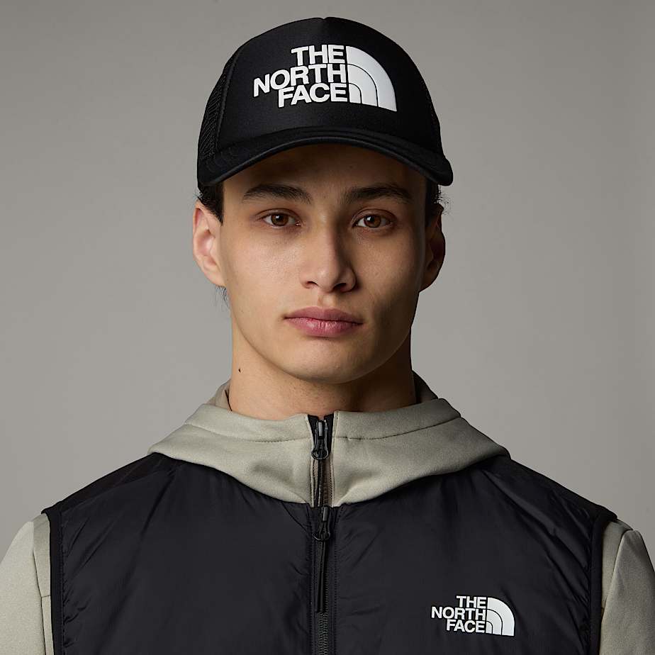 Men The North Face Logo Trucker Caps Black | NF0A19X5A